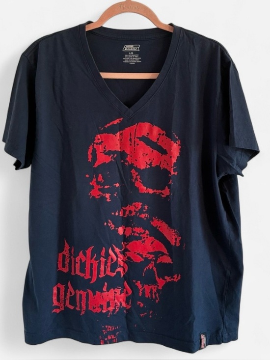 Dickies Other - Genuine Dickies Navy Blue Graphic V-neck T-shirt with Distress Red Skull  NWOT